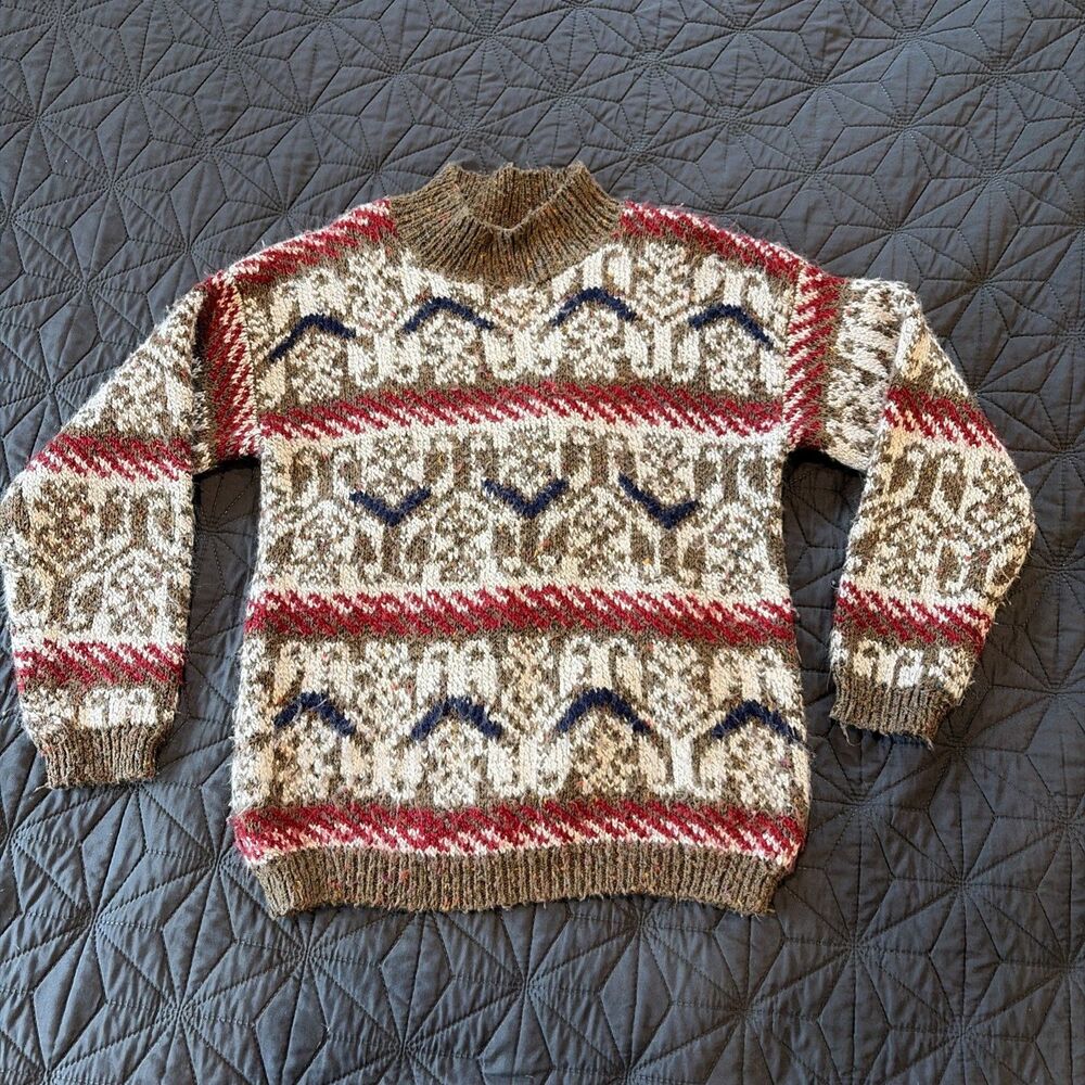 Vintage 80s TQ  Acrylic Multicolor Geometric Knit Sweater Adult M